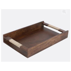 Plateau à dessert élégant pour la maison Plateau en bois au design unique avec poignées en métal noir pour le service à l'hôtel - Product Image 2