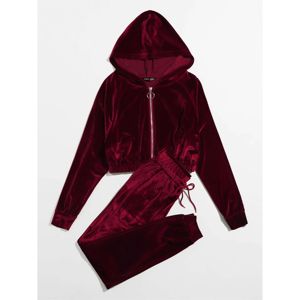 2022 Custom Women's Zip-Up Hoodie Jogger Set Velvet Track Suits for Gym Fitness Winter Lace Decoration - Product Image 5