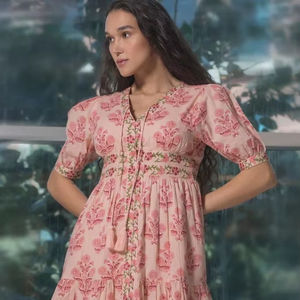 Robe d'été décontractée Boho indienne pour femmes bloc à la main coton imprimé fleuri tissé cadeau personnalisé écologique en vente - Product Image 1