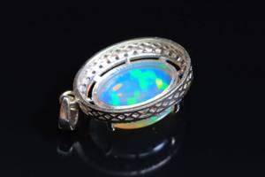 Pendentif en argent sterling 925 opale pierre précieuse forme ovale cabochon d'opale éthiopienne semi-précieuse opale lisse polie - Product Image 5