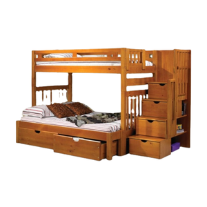 Cama Litera de Madera de Teca Sólida de Diseño Minimalista Moderno con Muchos Cajones y Escalera, Producto Natural Ecológico de Alta Calidad - Product Image 1