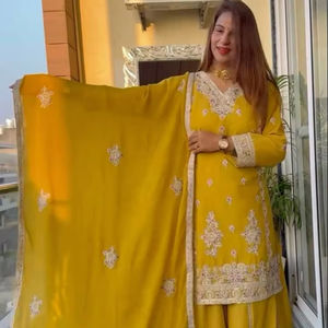 Último conjunto Palazzo bordado indio trabajo de espejo Real Kediya parte inferior Dupatta ropa de fiesta étnica estilo cosido estirable - Product Image 2