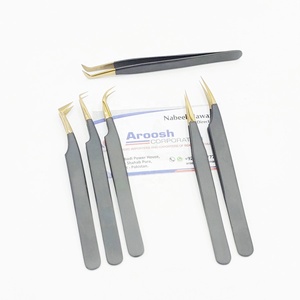 Juego de pinzas de pestañas negras con punta dorada al por mayor, pinzas de extensión de pestañas sostenibles con logotipo personalizado de acero inoxidable de alta calidad - Product Image 5