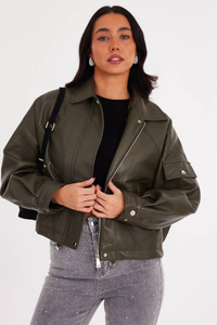 Veste de moto ample en cuir de vache tricoté respirant pour femme, manteau d'hiver - Product Image 3