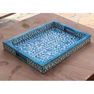 Bandeja de Servir de Lujo Ecológica con Incrustaciones de Hueso, Diseño Vintage/Floral/Geométrico, Tamaño y Forma Personalizables - Product Image 5