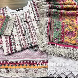 3Pc Stitch Lawn Digital Printed Lawn Shirt Dupatta With Four Side laçage & Stitch Fancy Style Trouser | Ssumaira Collection - Product Image 4