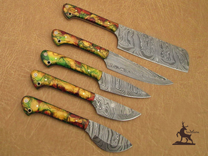 Cuchillo de cocina de acero de Damasco personalizable OEM con mango de resina y Funda de cuero regalo de Navidad/cumpleaños para él y ella - Product Image 5
