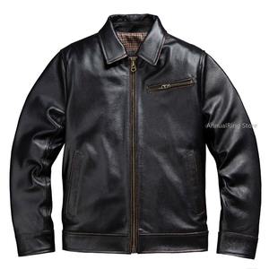 Chaqueta de Cuero Vacuno Genuino de los Años 30, Impermeable y Transpirable, con Solapa, para Hombre - Product Image 5