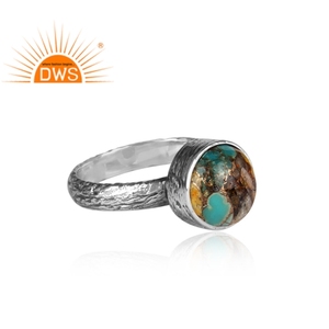 Bague empilable en argent sterling oxydé naturel Mojave cuivre bourdon Turquoise pierre précieuse fabricant de bijoux personnalisés - Product Image 3