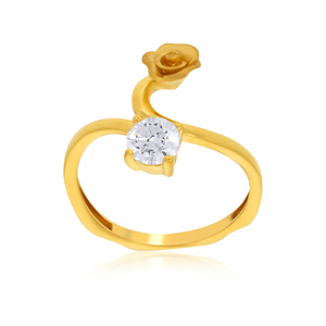 Single Floral Stone Gold <b>Ring</b> Luxury Gold Tone Rose Blossom <b>Ring</b> with Sparkling White <b>Crystal</b> Accent and Elegant Curved Band - Product Image 1
