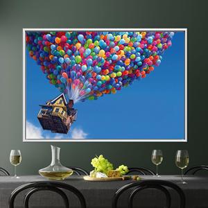 Vibrant Up Movie Art: Colorful Balloons Printed Canvas Wall Decor,1P:White <b>Framed</b> - Product Image 1