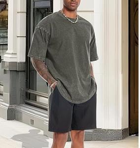 260GSM lavado ácido camisetas para hombre venta al por mayor personalizado su propia marca de peso pesado lejía Vintage piedra lavado camiseta para hombres transpirable - Product Image 5