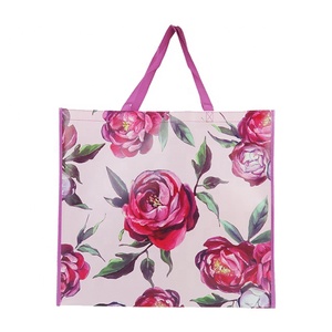 Bolsas de Mano Ecológicas de PP Reciclado con Logotipo Personalizable, Diseños Florales, Bolsas de Compras Reutilizables con Cierre de Gancho y Bucle - Product Image 1