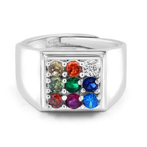 Anillo de Plata 925 para Hombre Zarkan con Diamantes Americanos Navratna, Estilo Geométrico Romántico Ovalado en Platino y Rodio para Uso Diario - Product Image 2