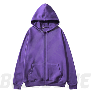 Sweat-shirt à capuche unisexe rose, fermeture éclair, coupe classique, couleur unie, décontracté, poche avant, tissu polaire, 100% coton, hip-hop, respirant - Product Image 2