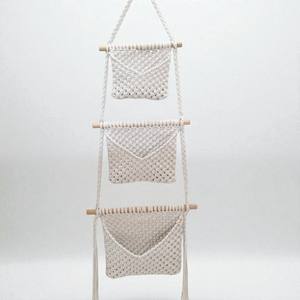Handmade Macrame Wall Shelf with Wooden Hanging Rack for Boho Home Decor Display - Product Image 1