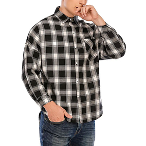 Chemise décontractée à manches longues en flanelle à carreaux noirs et blancs pour homme, col rabattu, respirante, en coton, pour l'automne - Product Image 5