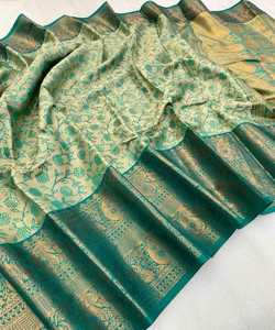 Atractivo y Elegante Sari de Seda Georgette para Fiesta Estilo Bollywood con Bordado Intrincado y Estampado Brillante para Mujer - Product Image 3