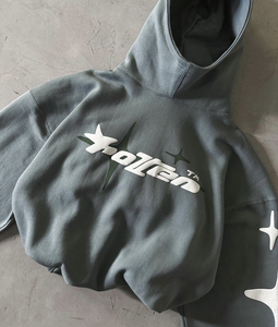 Fabricant bas prix haute qualité 100% coton Sun Faded sweats à capuche surdimensionnés hommes 400 Gsm poids lourd apposé tissu broderie - Product Image 3