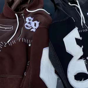 Conjunto de Sudadera con Capucha y Pantalones Deportivos de Felpa Francesa con Bordado 3D, Cierre de Cremallera, Corte Recto, Apliques de Algodón, Lavado Desteñido al Sol - Product Image 2