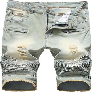 OEM Customized Men's Mid Waist <b>Slim</b> Fit Casual Denim <b>Shorts</b> Trendy Solid Pattern Summer Cargo Jeans 100% Cotton with Dark Wash - Product Image 1