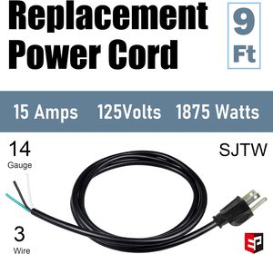 2-पैक 9 फीट <span class=keywords><strong>14</strong></span>/3c sjtw उपकरण और पावर टूल कॉर्ड, <span class=keywords><strong>14</strong></span> गेज 3 प्रोंग भारी शुल्क प्रतिस्थापन बिजली आपूर्ति कॉर्ड केबल - Product Image 2