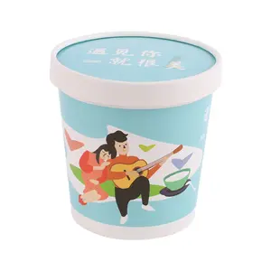 High Quality 500ml 780ml 1000ml Double Wall Paper Cup Cupstock Desserts Disposable Custom Ice Cream Tub with Lid