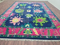 Tapis d'appoint abstrait fait main Oushak vert 6x8, 1 pièce, en coton, laine/nylon, antidérapant, idéal pour salon et maison, le plus vendu