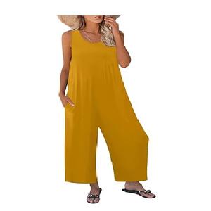 High Quality <b>Women's</b> <b>Romper</b> Solid Color 100% Cotton Casual Breathable V-neck Sleeves Full Length Eco-Friendly Best Selling - Product Image 5