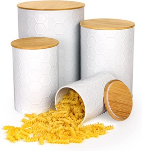 กระป๋องเก็บของในครัวทำจากเหล็กชุบสังกะสี,กล่องเก็บของโลหะสำหรับบ้านแนววินเทจฝาไม้ - Product Image 6