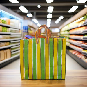 Sac de shopping réutilisable en plastique tissé rayé écologique personnalisé, fabriqué à la main, en nylon recyclé, sacs de plage, cosmétiques - Product Image 3