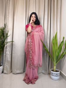 Chemisier Saree en Georgette Pure et Douce de Style Moderne avec de Lourds Fils à Broder Séquence Travail Mode Femme - Product Image 2