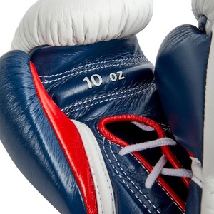 Guantes de Boxeo Personalizados Ganadores en Blanco, Rojo y Azul, Nuevo Diseño, Guantes de Cuero Vacuno Genuino de Primera Calidad - Product Image 5