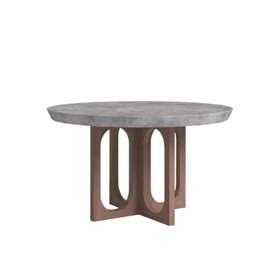 Mesa de comedor redonda de madera de teca maciza de diseño moderno con mármol superior