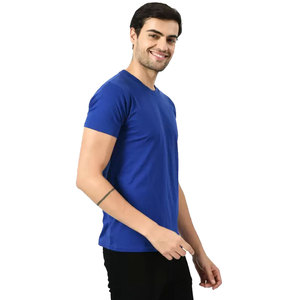 Camiseta de Hombre, Talla Grande, Azul Sólido, 100% Algodón, Manga Corta, Cuello Redondo, Informal, Tejida, Transpirable, Largo Regular - Product Image 3