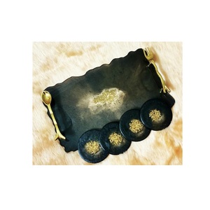 ชุดถาดโลหะเรซินพร้อมจานรองแก้ว,ถาดเสิร์ฟเรซินอีพ็อกซี่รูปร่างสี่เหลี่ยมผืนผ้าพร้อมชุดจานรองแก้วสำหรับห้องครัว - Product Image 2