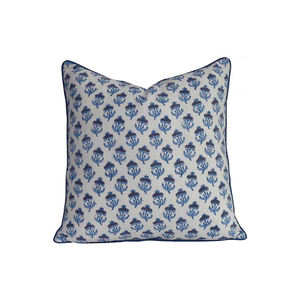 Floral Woven Block Printed Cotton Piping <b>Cushion</b> <b>Cover</b> Hand Crafted Outdoor Throw Pillows with Lasting Quality - Product Image 1