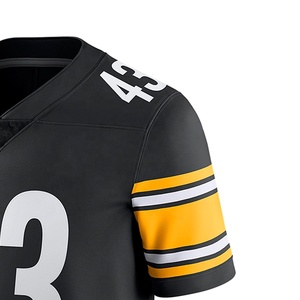 Camiseta de Fútbol Americano Sublimada Personalizada para Hombre, Cuello en V, Manga Corta, Negra, Blanca y Naranja, Número de Equipo 43, Absorbe la Humedad - Product Image 6