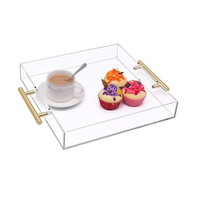 Plateau de service en acrylique, organisateur élégant pour fruits, plateau moderne pour la cuisine et la vaisselle, pièce au design unique en laiton - Product Image 1