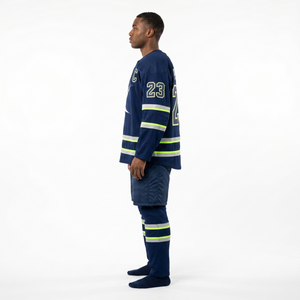 Conjunto de Jersey de Hockey sobre Hielo Personalizado para Hombre, Rayas Verde Marino, Sublimado, Absorbente de Humedad, Cuello en V, Manga Larga, Corte Regular, Ropa para Adultos - Product Image 3