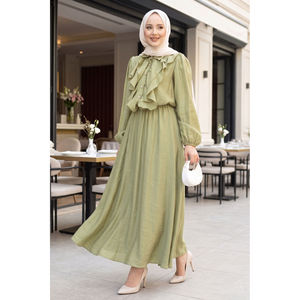 Casual Muslim Outfit Set Ruffled Long Sleeve Olive Green Skirt Print Pattern Breathable Prairie Chic Modal Fabric Adult Women's - Product Image 4