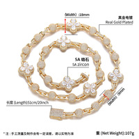 Collier à maillons perlés style Iced Out avec accents trèfle à quatre feuilles en zircon cubique, chaîne unisexe tendance, fournisseur de bijoux OEM personnalisés en gros