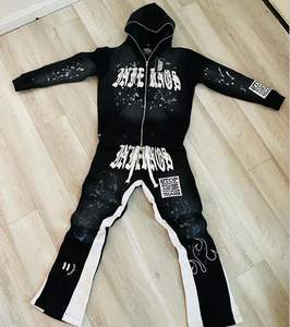 Conjunto de Sudadera con Capucha y Pantalones Deportivos de Estilo Vintage con Cierre, Talla Grande Unisex para Hombre, Logotipo Personalizado, 100% Algodón, Estilo Urbano, Lavado Ácido - Product Image 1