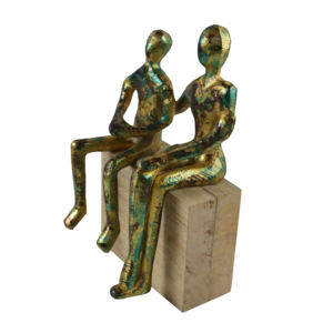 Sculpture de figure abstraite, pose debout, décoration de table de bureau, statue humaine avec finition bronze, base en bois - Product Image 5