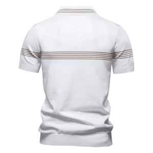 Diseño de cremallera de algodón 100% para hombre para Polo estilo informal de negocios bordado Slim Fit sólido a rayas corto ropa cómoda - Product Image 6