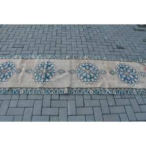 Clásico azul Beige 2, 5x10,4 pies alfombra turca hecha a mano lana bambú seda látex felpa Rectangular Patchwork para pasillo rectángulo - Product Image 3