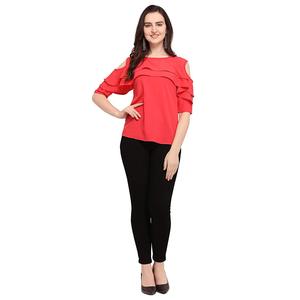 Camiseta de Moda Shoryam para Mujer, Color Rosa, Hombros Descubiertos, Estilo Formal Occidental, Diseño Sólido, Crepé de Secado Rápido - Product Image 3