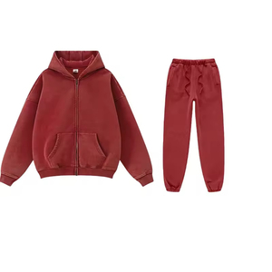 Ensemble de survêtement en molleton de coton avec sweat-shirt à capuche et pantalon de survêtement à fermeture éclair, style streetwear, poids lourd, délavage acide, Process Impex - Product Image 3