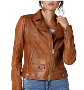Chaqueta de mujer de cuero auténtico 100% auténtica nueva chaqueta de cuero genuino de motorista informal y elegante en embalaje Premium - Product Image 3