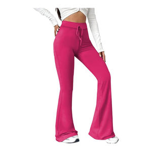 Pantalones de chándal de pierna acampanada con cordón de cintura de Color sólido para mujer Diseño personalizado con tela de lona de temporada de invierno - Product Image 2